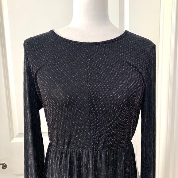 Modcloth Shimmer On Show Dress Long Sleeve Tulip Skirt Dress Black - Picture 5 of 13